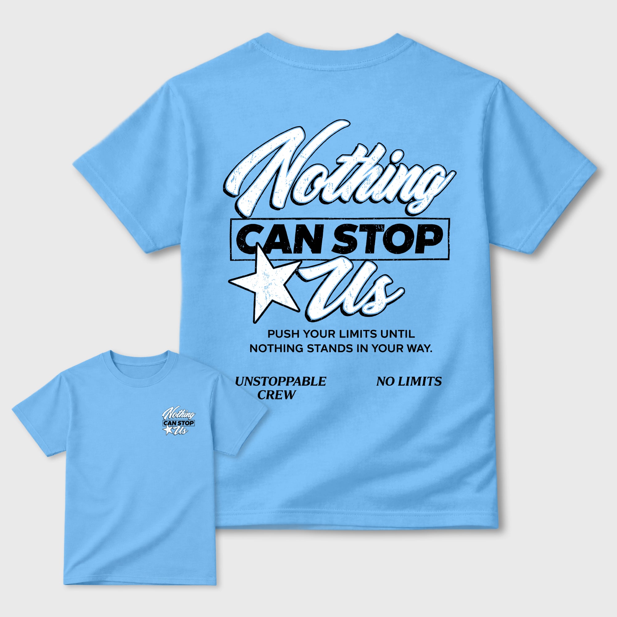 Nothing Can Stop Usgraphic t-shirt. Streetwear sneakerfit. Sneaker outfit. Complete your fit with the 11s University Blue, shown in Carolina Blue.