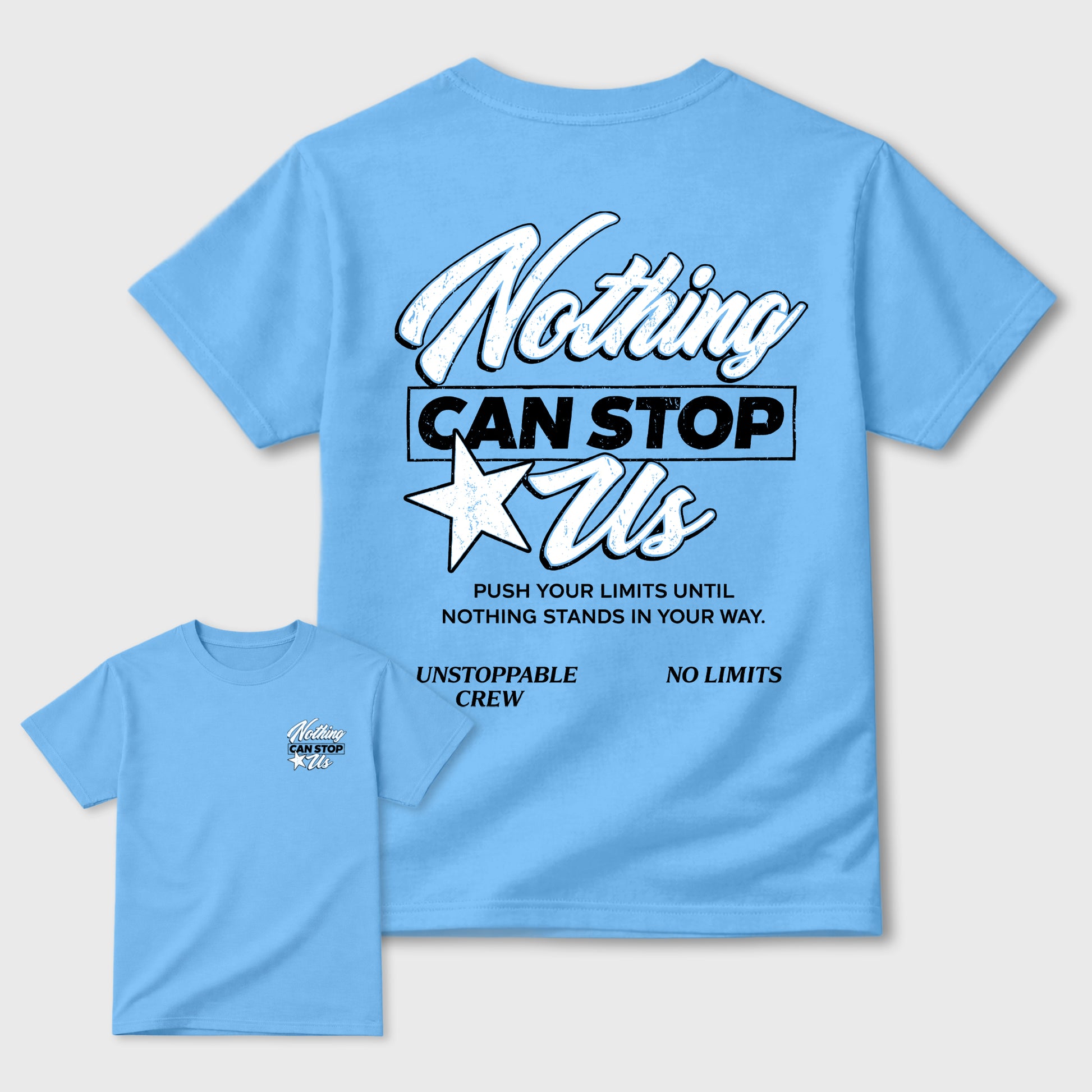 Nothing Can Stop Usgraphic t-shirt. Streetwear sneakerfit. Sneaker outfit. Complete your fit with the 11s University Blue, shown in Carolina Blue.
