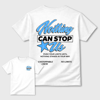 Nothing Can Stop Usgraphic t-shirt. Streetwear sneakerfit. Sneaker outfit. Complete your fit with the 11s University Blue, shown in White.