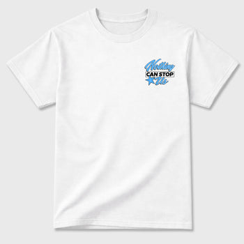 Nothing Can Stop Usgraphic t-shirt. Streetwear sneakerfit. Sneaker outfit. Complete your fit with the 11s University Blue, shown in White.