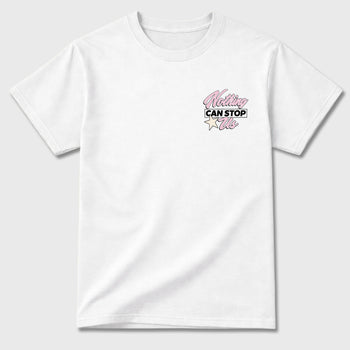 Nothing Can Stop Us graphic t-shirt, Double side styled graphic shirts to complete your fit with the 4s Iced Carmine sneakers, shown in White.