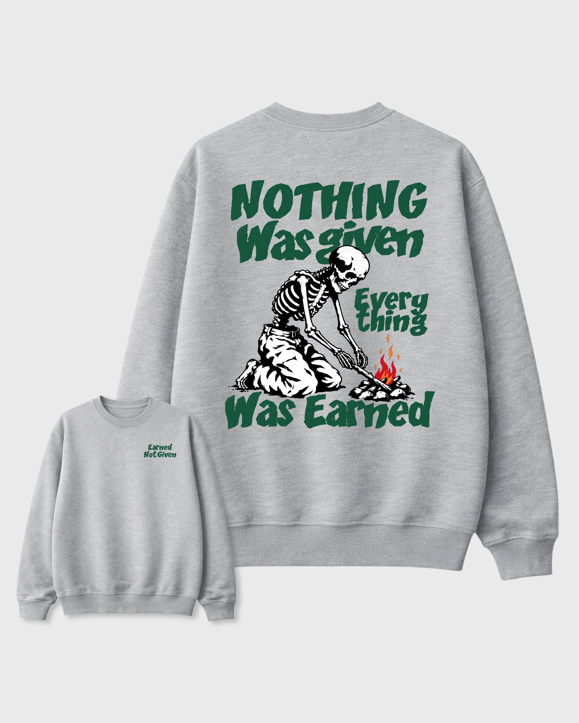 Nothing Was Given Heather Grey Graphic Sweatshirt - 1, a sneaker matching sweatshirt designed to coordinate with AJ14 Forest Green sneakers for a complete sneaker outfit.