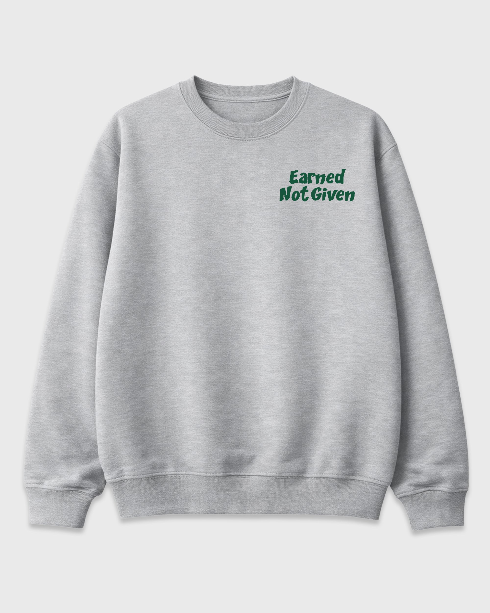 Nothing Was Given Heather Grey Graphic Sweatshirt - 2, featuring original SNRT artwork created to pair with AJ14 Forest Green sneakers and everyday streetwear styling.