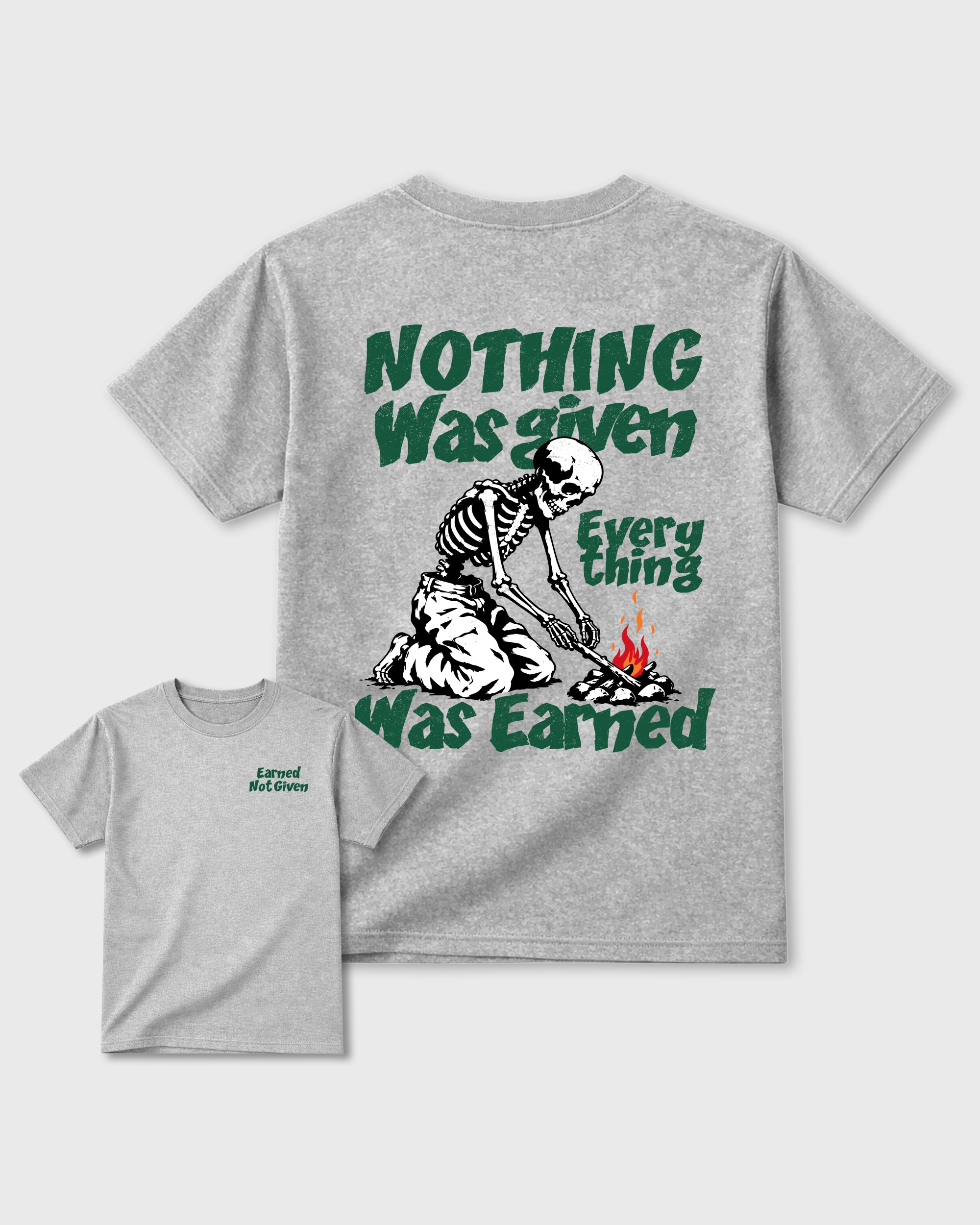 Nothing Was Given Heather Grey Graphic T-Shirt - 2, sneaker tee made to match AJ14 Forest Green sneakers with original graphic artwork for a coordinated sneaker outfit.