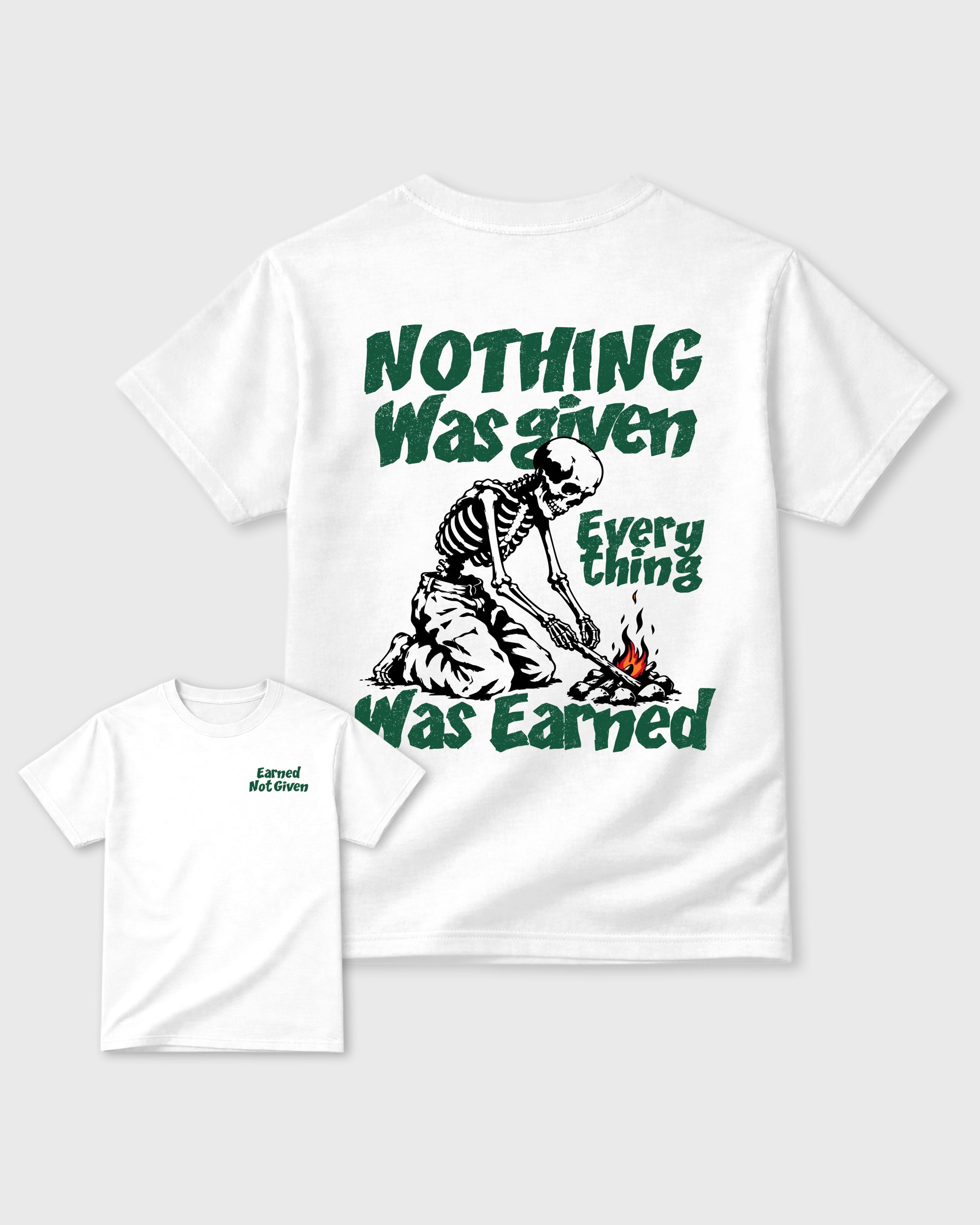 Nothing Was Given White Graphic T-Shirt - 1, sneaker matching tee designed to match AJ14 Forest Green sneakers for a coordinated sneaker outfit.