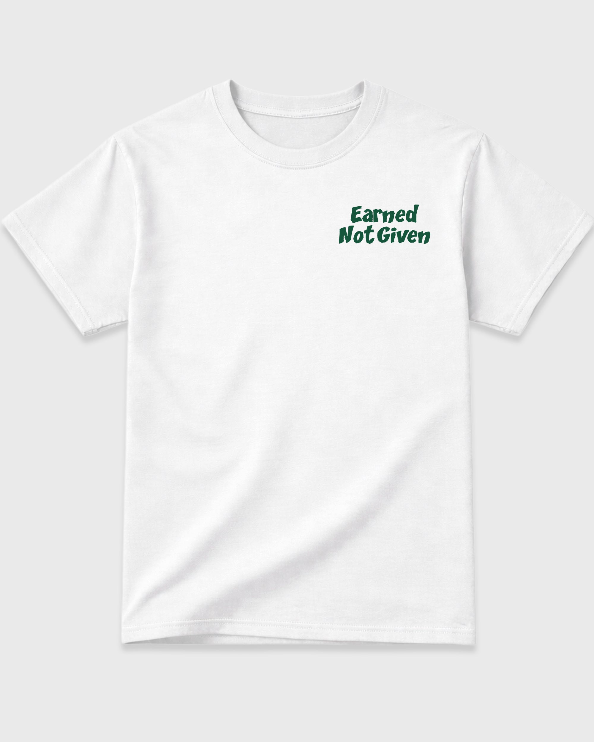 Nothing Was Given White Graphic T-Shirt - 2, sneaker tee made to match AJ14 Forest Green sneakers with original graphic artwork for a coordinated sneaker outfit.