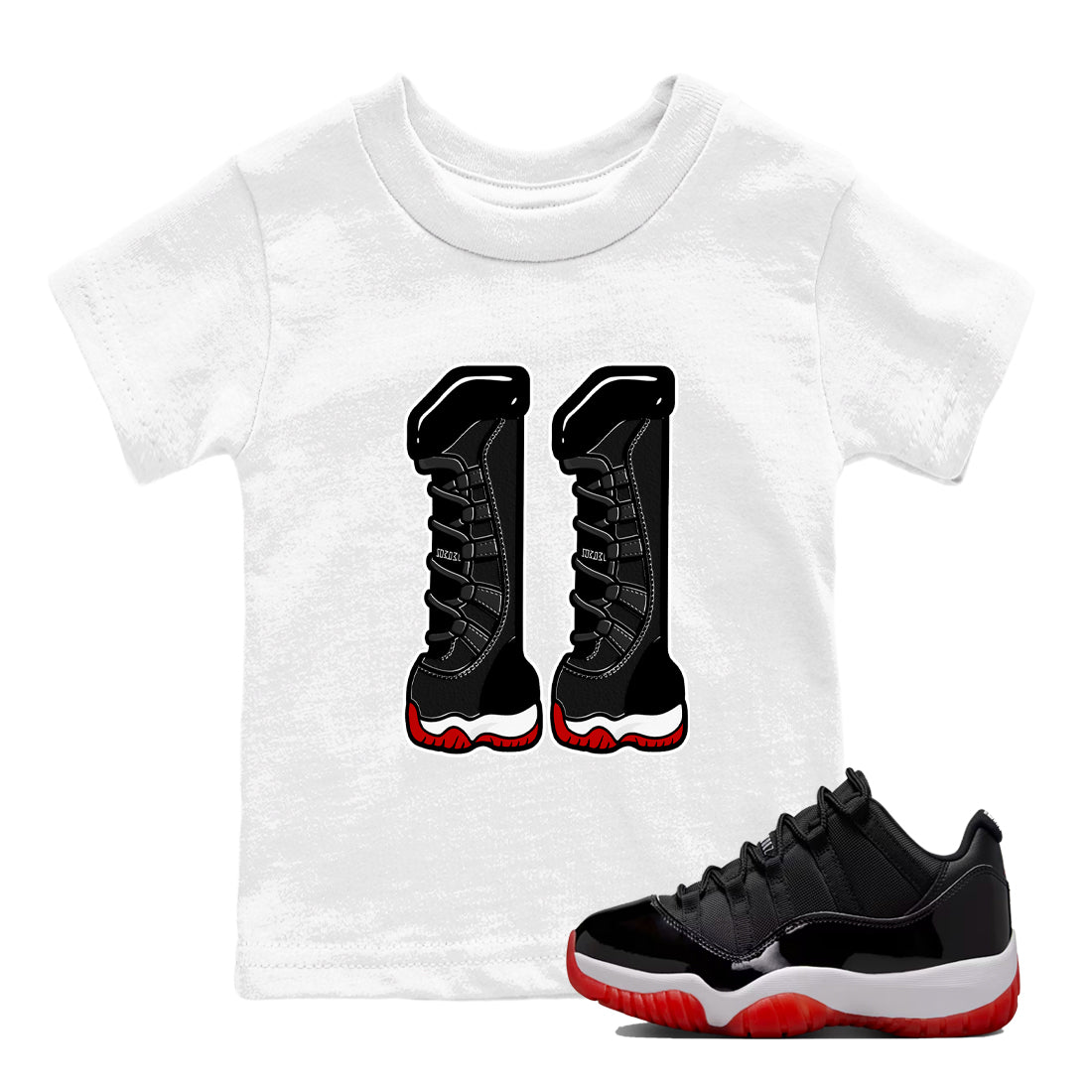 11s Bred shirts to match jordans Number 11 sneaker match tees Air Jordan 11 Retro Bred match shoes to clothes SNRT Sneaker Tees Youth Baby White 1 tee
