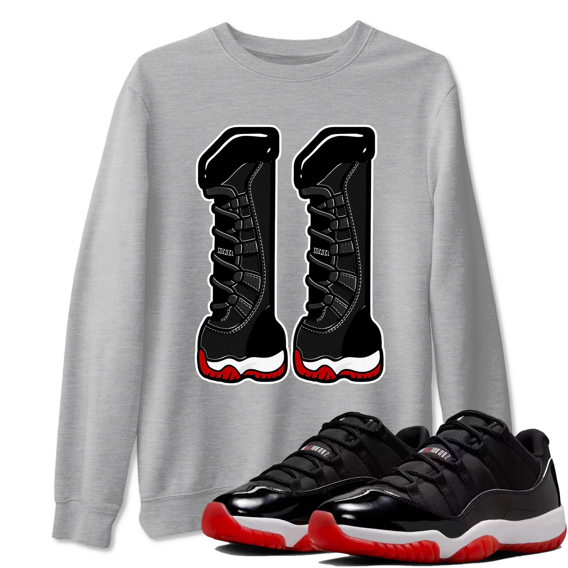 11s Bred shirts to match jordans Number 11 sneaker match tees Air Jordan 11 Retro Bred match shoes to clothes SNRT Sneaker Tees unisex cotton Heather Grey 1 shirts