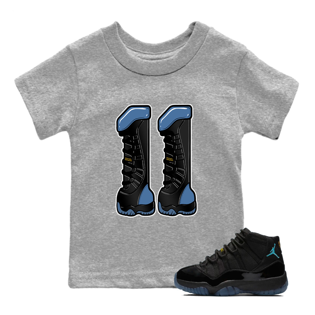 Sneaker match tees – Sneaker Tees To Match Air Jordan 11 Gamma Shoes – Number 11 Kids T-Shirt Heather Grey 1