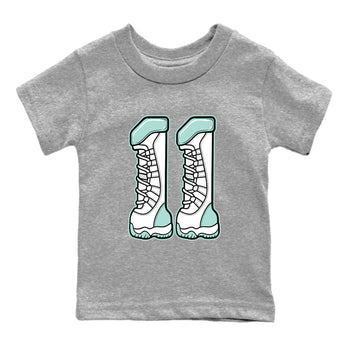 Number 11 baby and kids t-shirt crafted for little sneakerheads to shine with the Air Jordan 11 Igloo sneakers, displayed in Heather Grey 2.