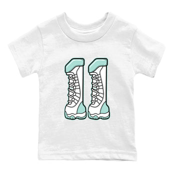 Number 11 baby and kids t-shirt crafted for little sneakerheads to shine with the Air Jordan 11 Igloo sneakers, displayed in White 2.