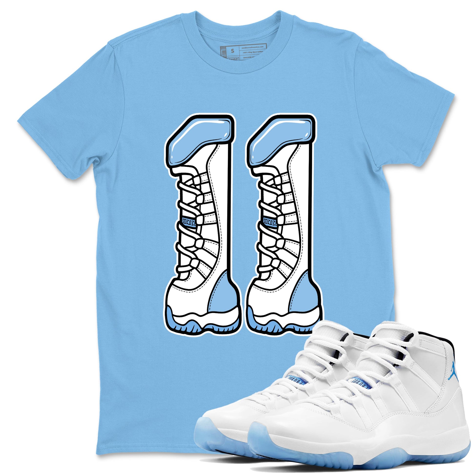 Air Jordan 11s Legend Blue shirts to match jordans Number 11 sneaker match tees AJ 11 Retro Legend Blue match shoes to clothes SNRT Sneaker Tees unisex cotton Carolina Blue 1 shirts