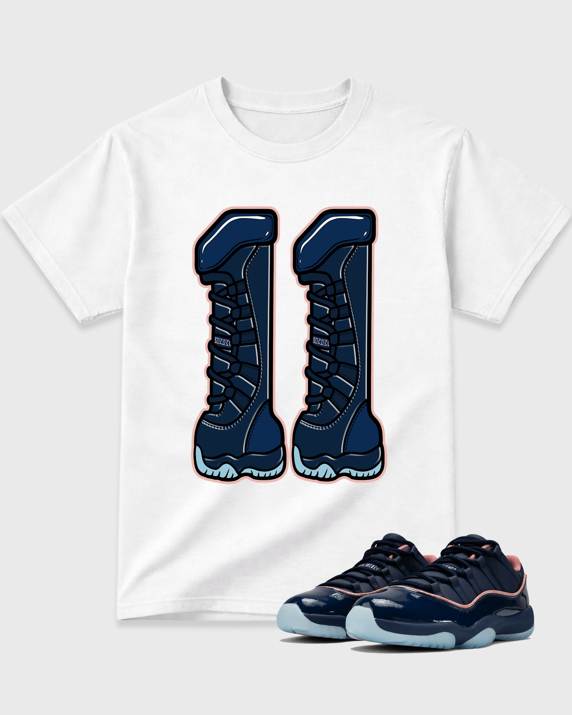 Number 11 Graphic T-Shirt featuring original streetwear artwork designed to match the Air Jordan 11 Made For Locals. White 1 Graphic T-Shirt.
