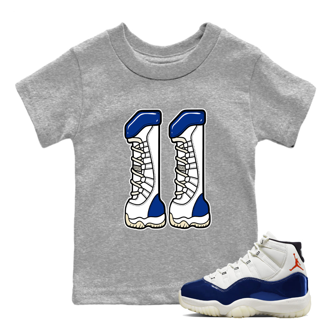 Sneaker match tees – Sneaker Tees To Match Air Jordan 11 Rare Air Shoes – Number 11 Kids T-Shirt Heather Grey 1