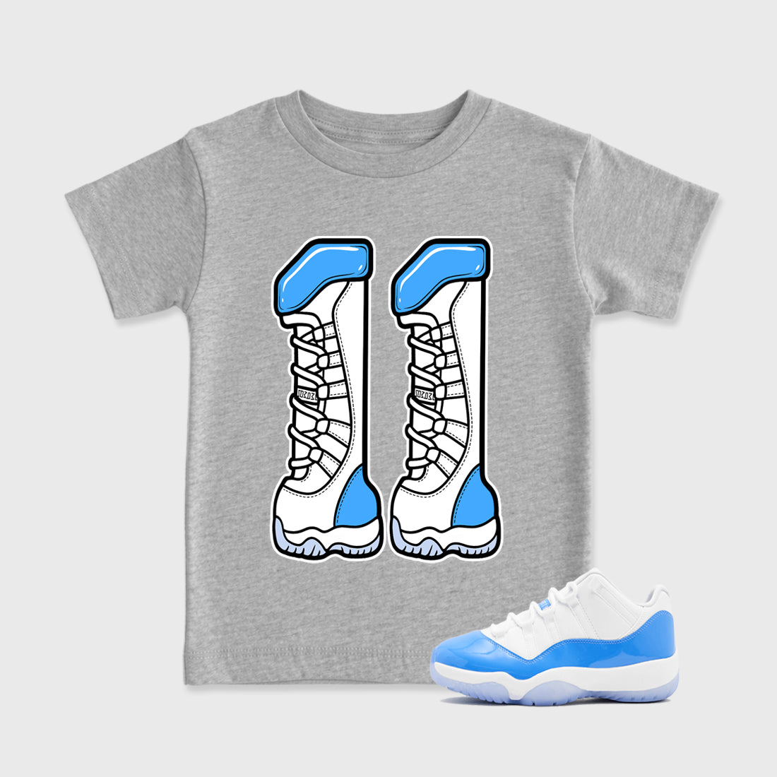 Sneaker match tees – Sneaker Tees To Match Air Jordan 11 University Blue Shoes – Number 11 Kids T-Shirt Heather Grey 1