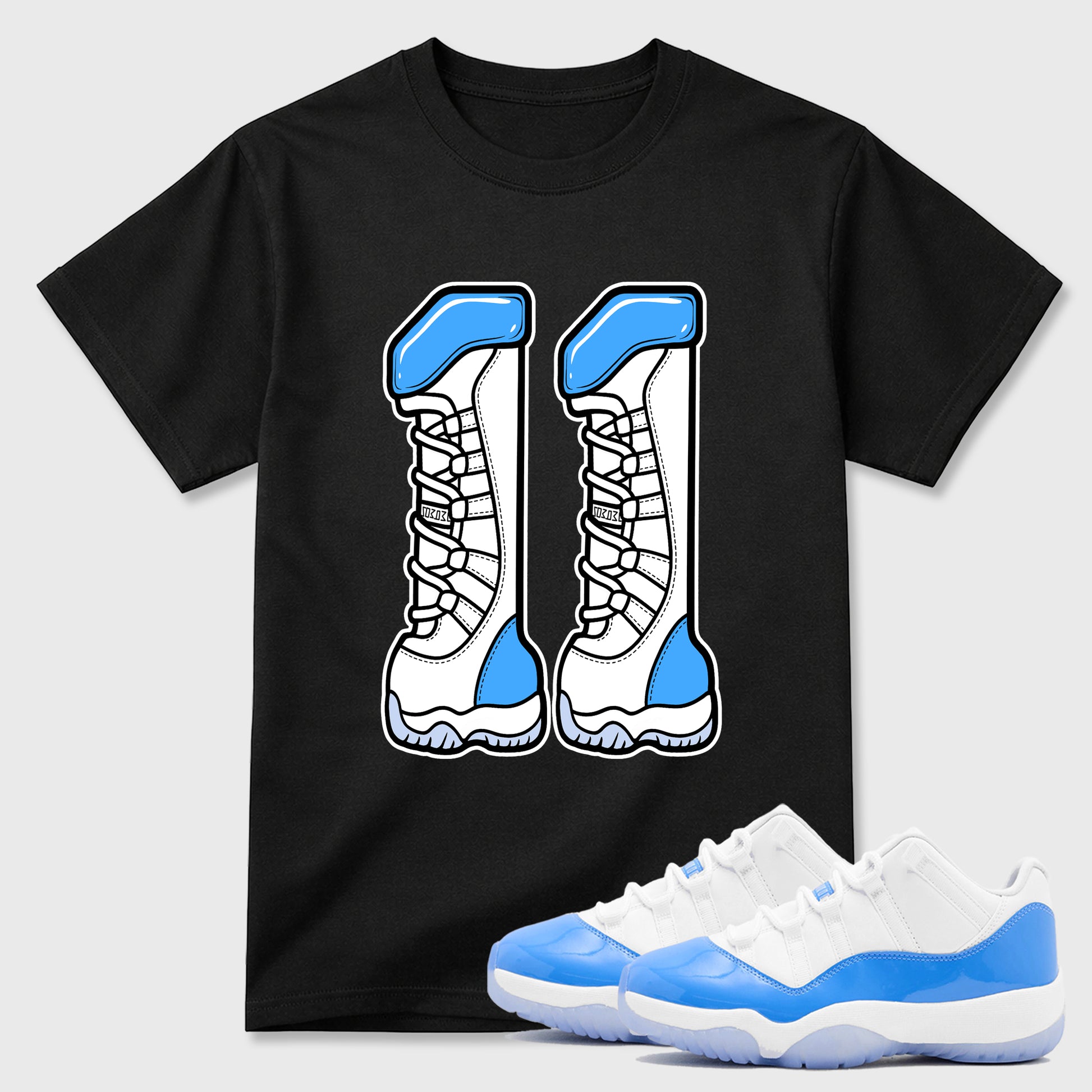 Sneaker match tees – Sneaker Tees To Match Air Jordan 11 University Blue Shoes – Number 11 Tee Black 1