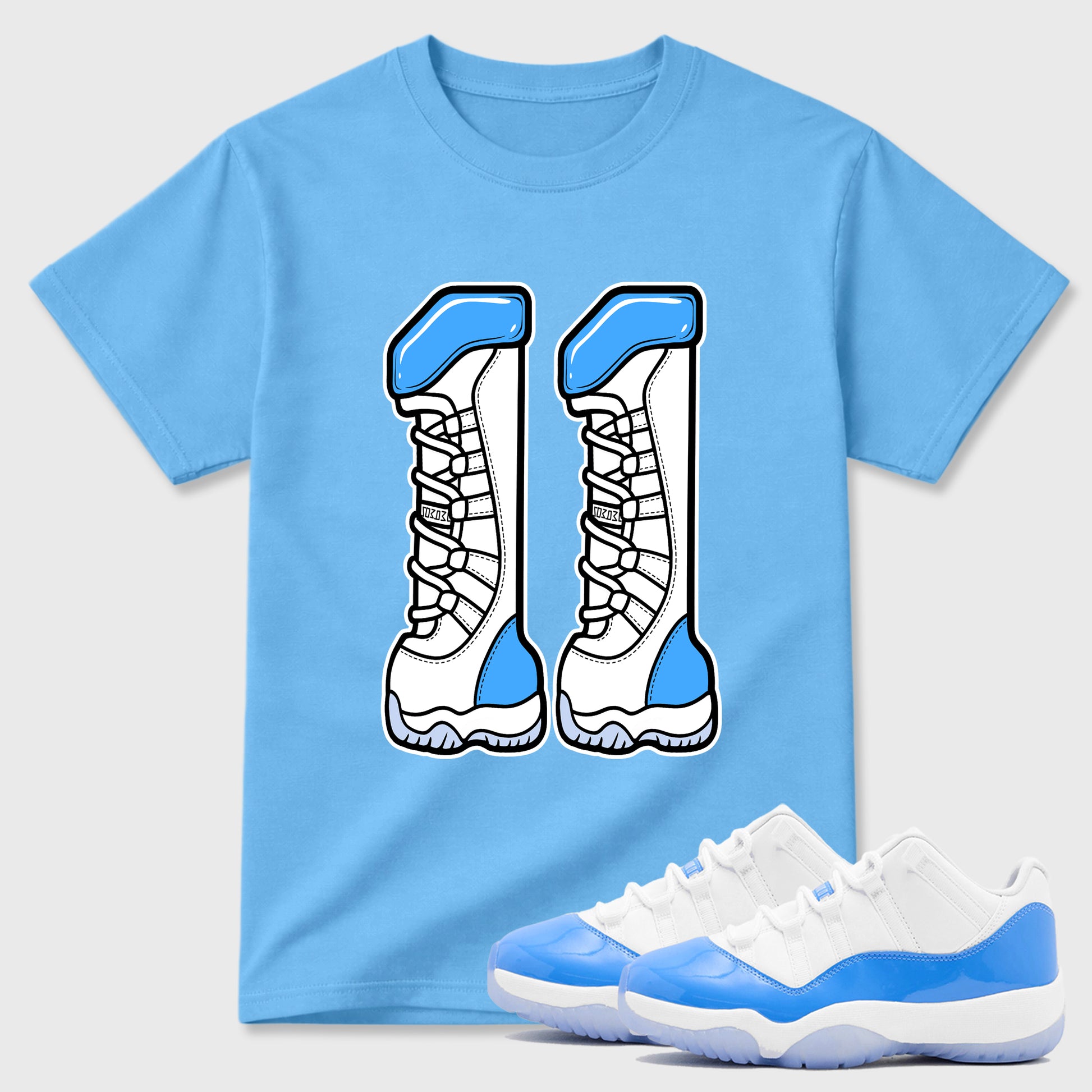 Sneaker match tees – Sneaker Tees To Match Air Jordan 11 University Blue Shoes – Number 11 Tee Carolina Blue 1