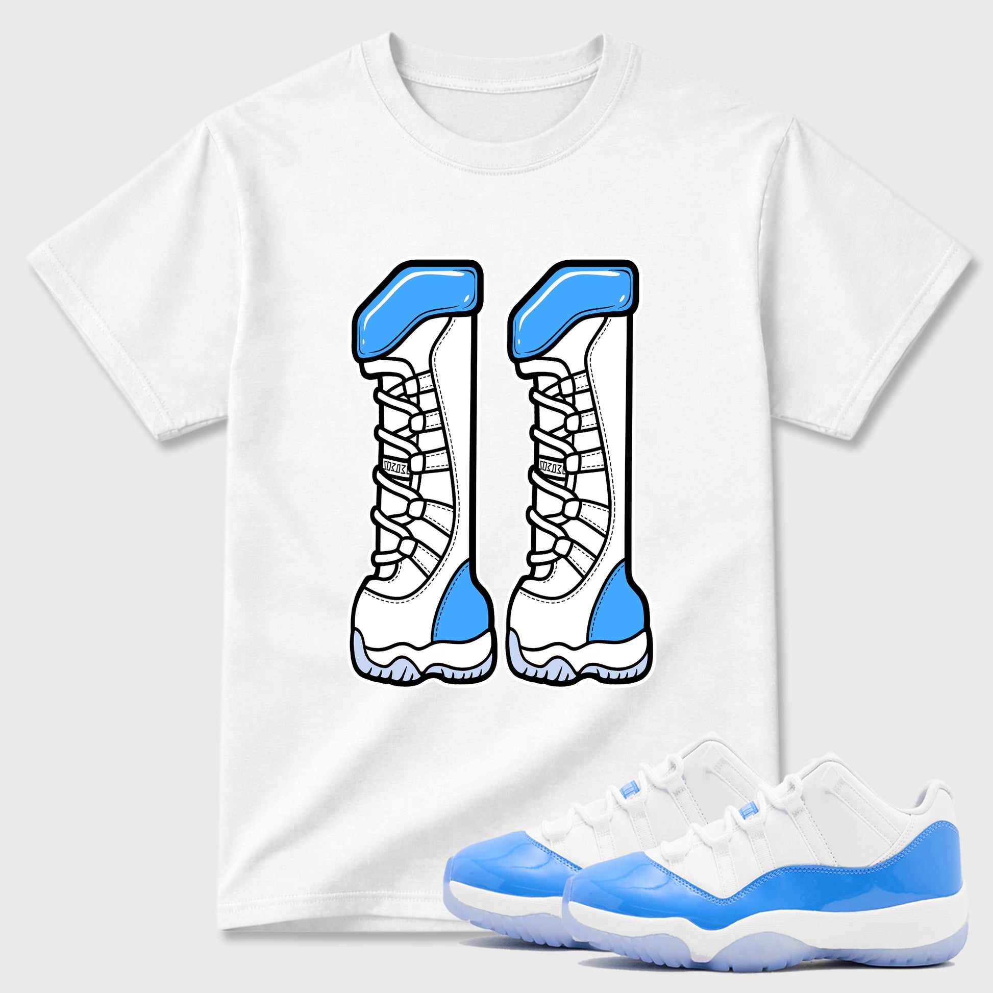 Sneaker match tees – Sneaker Tees To Match Air Jordan 11 University Blue Shoes – Number 11 Tee White 1