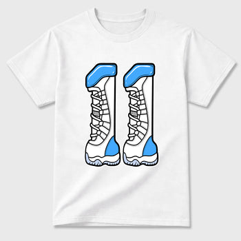 Sneaker match tees – Sneaker Tees To Match Air Jordan 11 University Blue Shoes – Number 11 Tee White 2