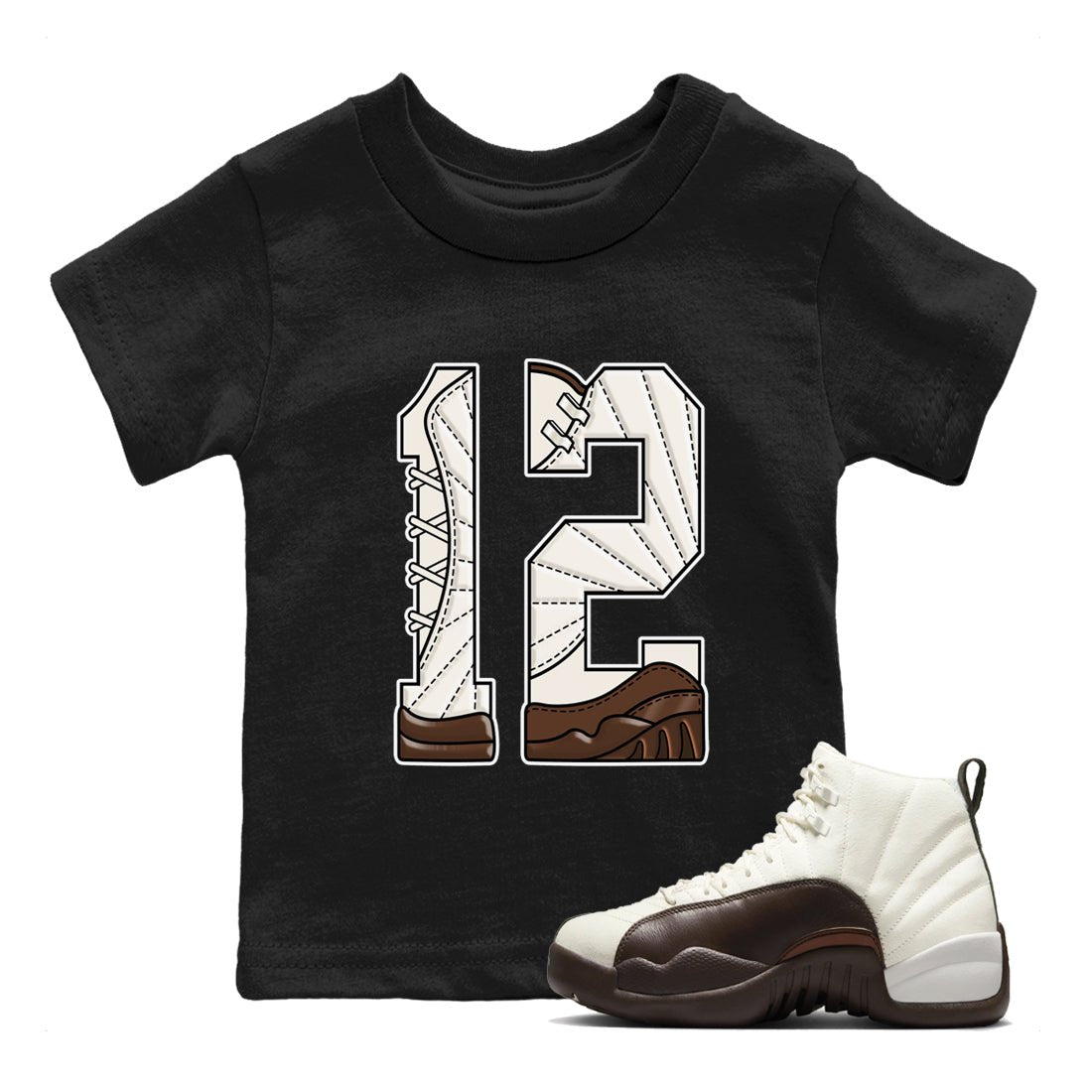 AJ12 Baroque Brown shirts to match jordans Number 12 best t shirts to wear with jordans SoleFly x Jordan 12 Baroque Brown match shoes to clothes SNRT Sneaker Tees Youth Baby Black 1 tee