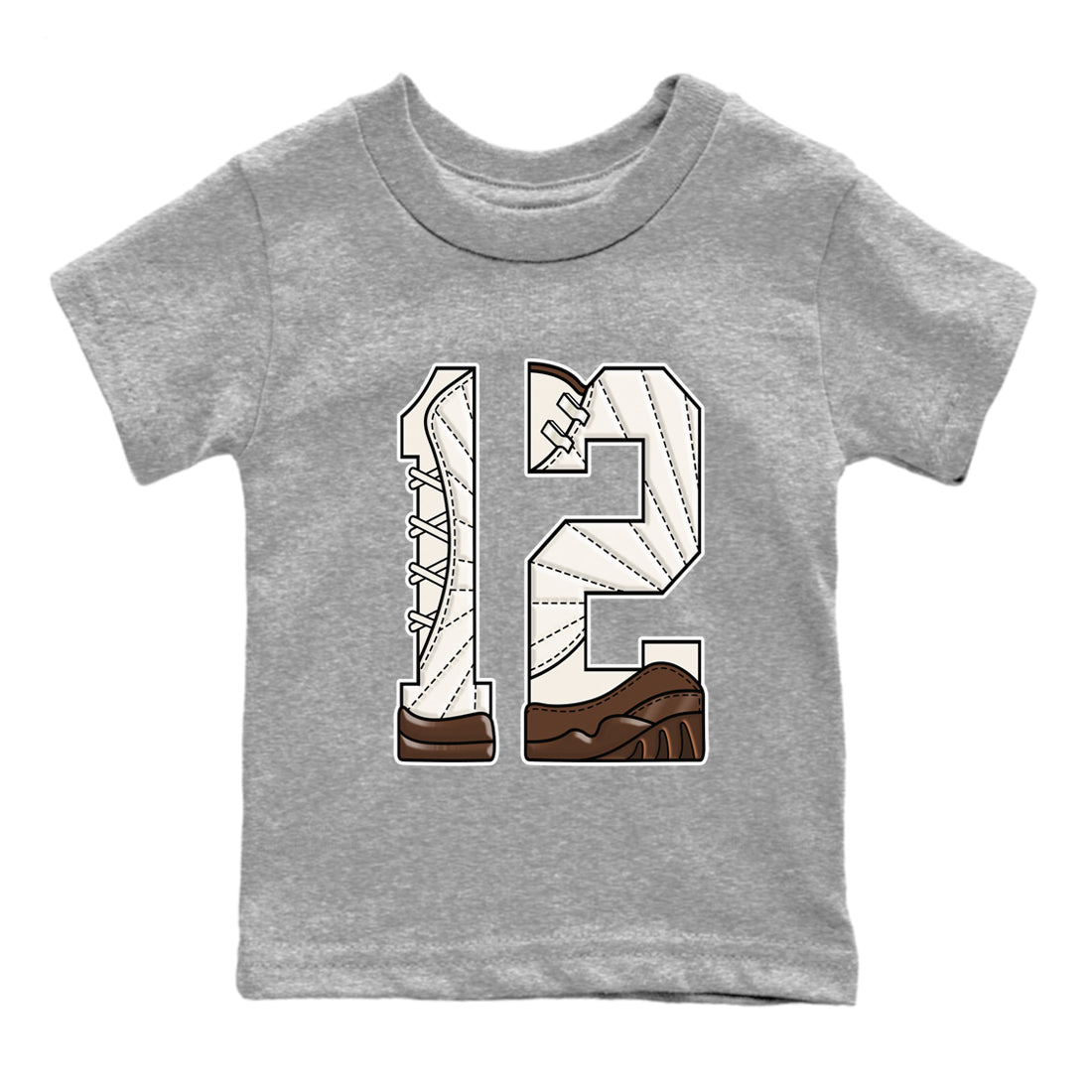 AJ12 Baroque Brown shirts to match jordans Number 12 best t shirts to wear with jordans SoleFly x Jordan 12 Baroque Brown match shoes to clothes SNRT Sneaker Tees Youth Baby Heather Grey 2 tee