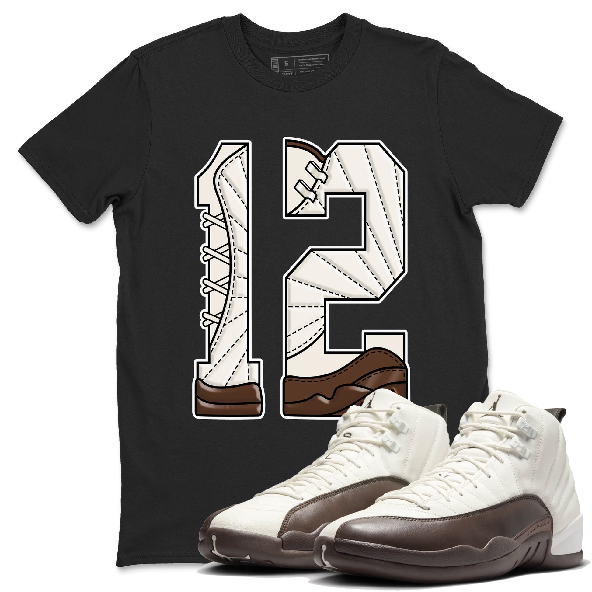 AJ12 Baroque Brown shirts to match jordans Number 12 best t shirts to wear with jordans SoleFly x Jordan 12 Baroque Brown match shoes to clothes SNRT Sneaker Tees unisex cotton Black 1 shirts