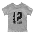 12s Black Wolf Grey shirts to match jordans Number 12 sneaker match tees Air Jordan 12 Black Wolf Grey SNRT Sneaker Release Tees Youth Baby Heather Grey 2 crew neck shirts