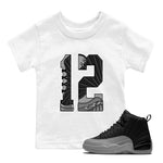 12s Black Wolf Grey shirts to match jordans Number 12 sneaker match tees Air Jordan 12 Black Wolf Grey SNRT Sneaker Release Tees Youth Baby White 1 crew neck shirts