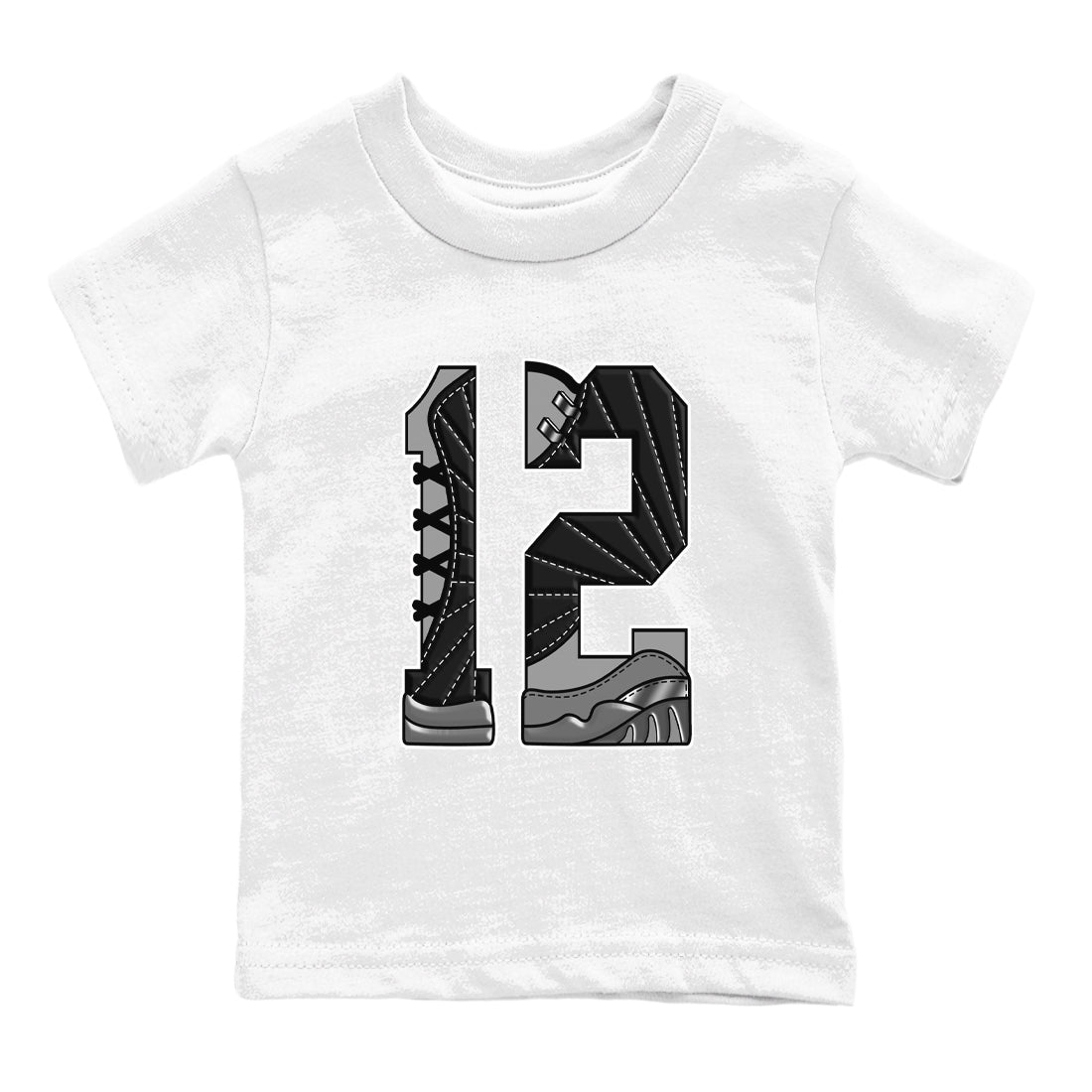 12s Black Wolf Grey shirts to match jordans Number 12 sneaker match tees Air Jordan 12 Black Wolf Grey SNRT Sneaker Release Tees Youth Baby White 2 crew neck shirts