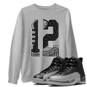 12s Black Wolf Grey shirts to match jordans Number 12 sneaker match tees Air Jordan 12 Black Wolf Grey SNRT Sneaker Release Tees unisex cotton Heather Grey 1 crew neck shirts