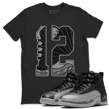 12s Black Wolf Grey shirts to match jordans Number 12 sneaker match tees Air Jordan 12 Black Wolf Grey SNRT Sneaker Release Tees unisex cotton Black 1 crew neck shirts