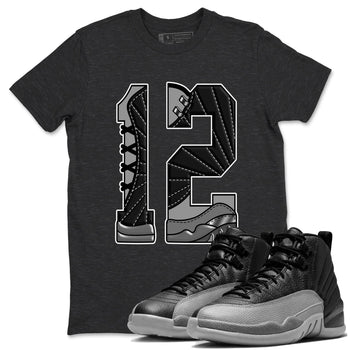 12s Black Wolf Grey shirts to match jordans Number 12 sneaker match tees Air Jordan 12 Black Wolf Grey SNRT Sneaker Release Tees unisex cotton Charcoal Heather 1 crew neck shirts