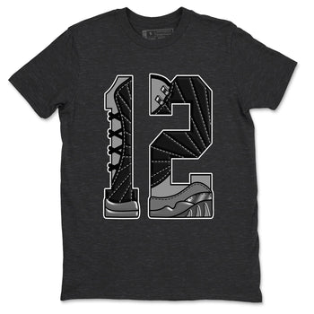 12s Black Wolf Grey shirts to match jordans Number 12 sneaker match tees Air Jordan 12 Black Wolf Grey SNRT Sneaker Release Tees unisex cotton Charcoal Heather 2 crew neck shirts