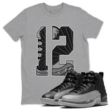 12s Black Wolf Grey shirts to match jordans Number 12 sneaker match tees Air Jordan 12 Black Wolf Grey SNRT Sneaker Release Tees unisex cotton Heather Grey 1 crew neck shirts