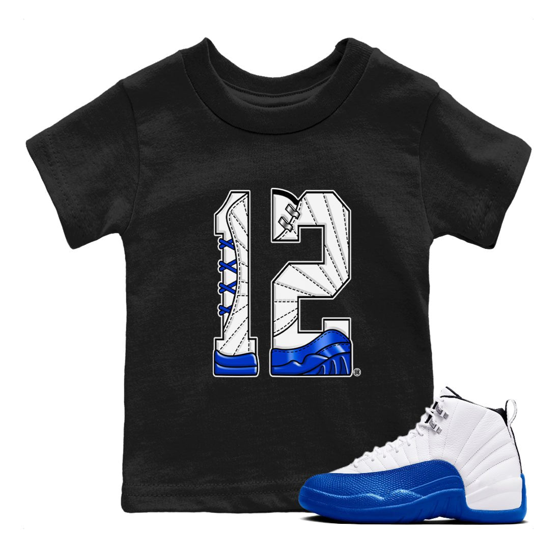 AJ12 Blueberry shirts to match jordans Number 12 sneaker match tees Air Jordan 12 Blueberry SNRT Sneaker Tees streetwear brand Baby and Youth Black 1 cotton tee