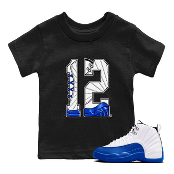 AJ12 Blueberry shirts to match jordans Number 12 sneaker match tees Air Jordan 12 Blueberry SNRT Sneaker Tees streetwear brand Baby and Youth Black 1 cotton tee