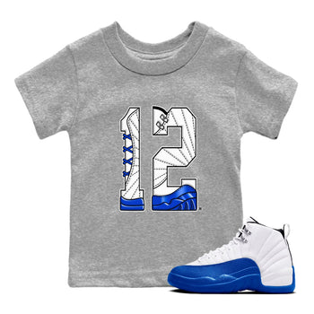 AJ12 Blueberry shirts to match jordans Number 12 sneaker match tees Air Jordan 12 Blueberry SNRT Sneaker Tees streetwear brand Baby and Youth Heather Grey 1 cotton tee