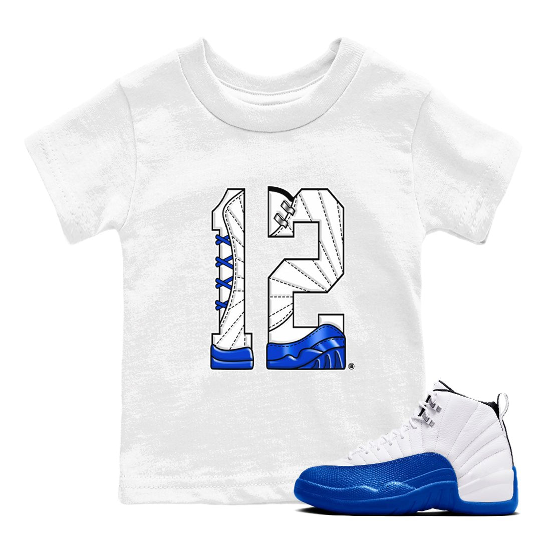 AJ12 Blueberry shirts to match jordans Number 12 sneaker match tees Air Jordan 12 Blueberry SNRT Sneaker Tees streetwear brand Baby and Youth White 1 cotton tee