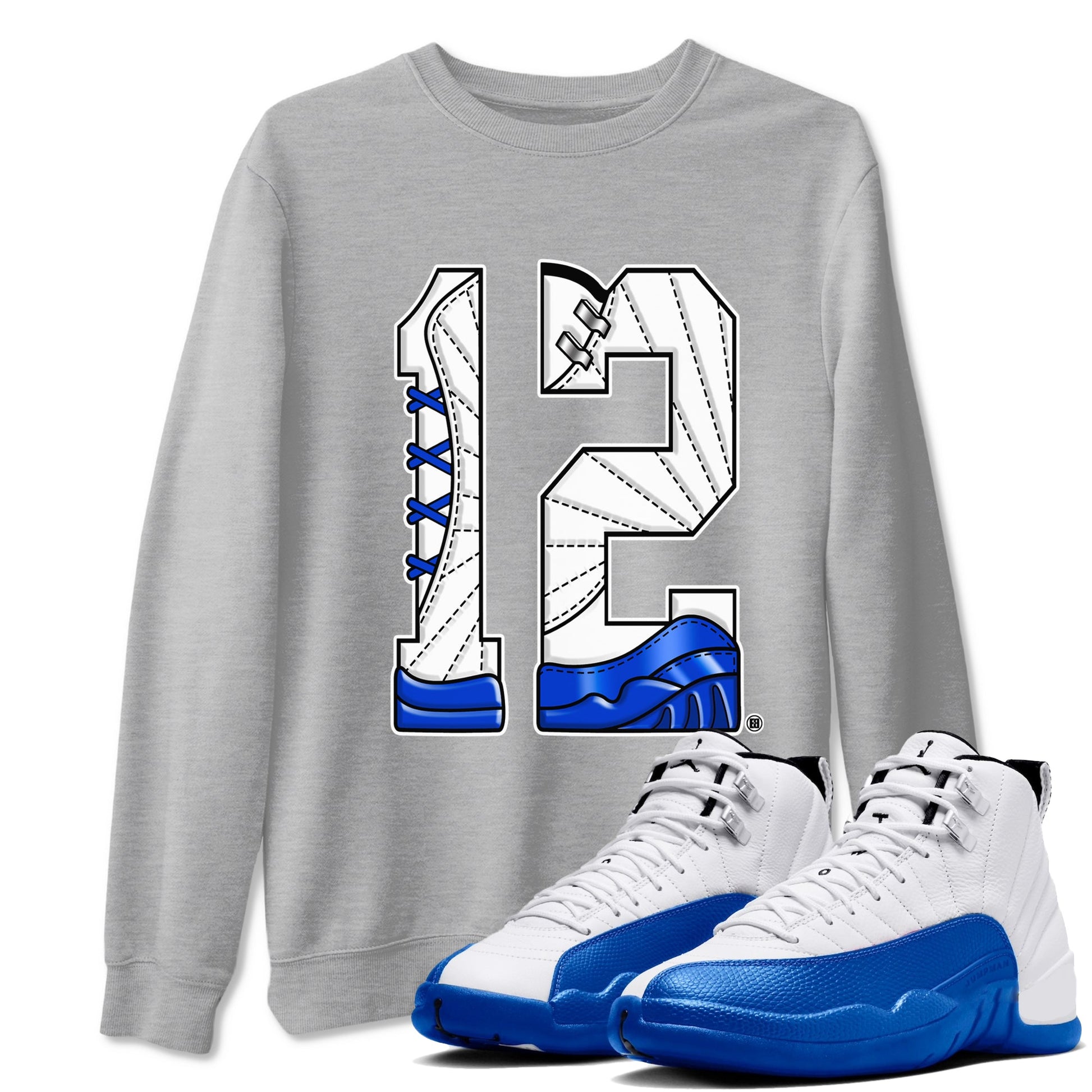 AJ12 Blueberry shirts to match jordans Number 12 sneaker match tees Air Jordan 12 Blueberry SNRT Sneaker Tees streetwear brand Heather Grey 1 unisex cotton tee