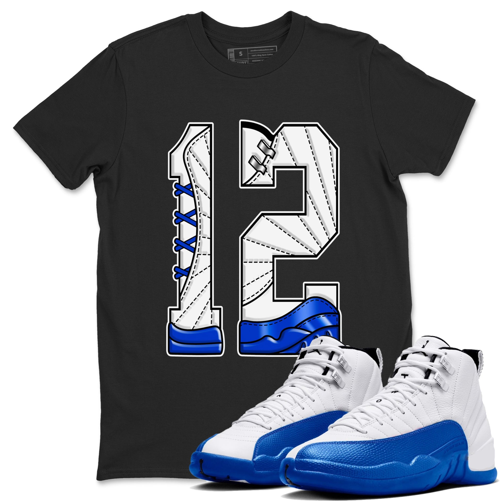 AJ12 Blueberry shirts to match jordans Number 12 sneaker match tees Air Jordan 12 Blueberry SNRT Sneaker Tees streetwear brand Black 1 unisex cotton tee