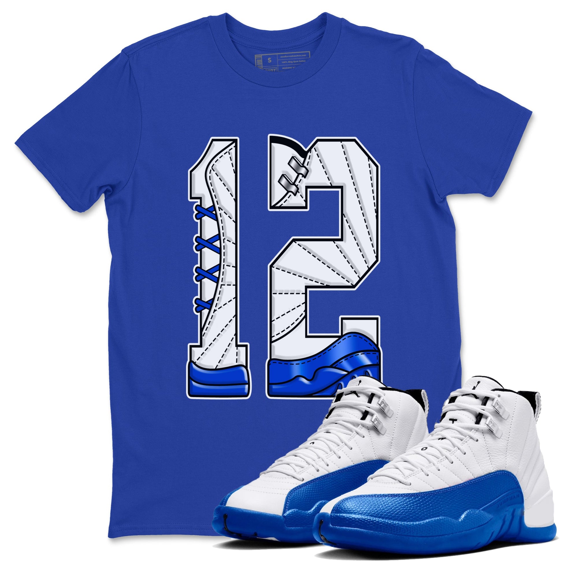 AJ12 Blueberry shirts to match jordans Number 12 sneaker match tees Air Jordan 12 Blueberry SNRT Sneaker Tees streetwear brand Royal Blue 1 unisex cotton tee