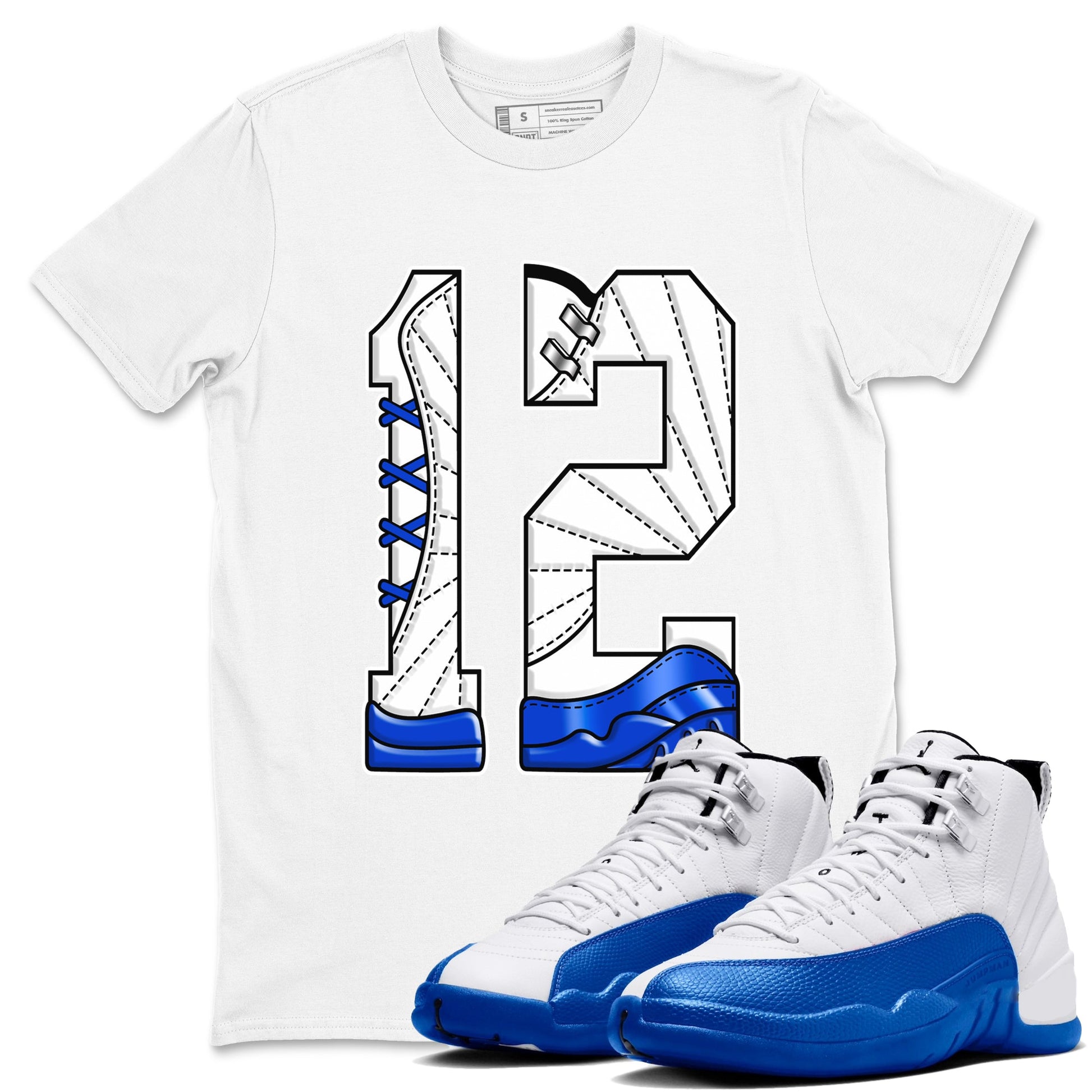 AJ12 Blueberry shirts to match jordans Number 12 sneaker match tees Air Jordan 12 Blueberry SNRT Sneaker Tees streetwear brand White 1 unisex cotton tee