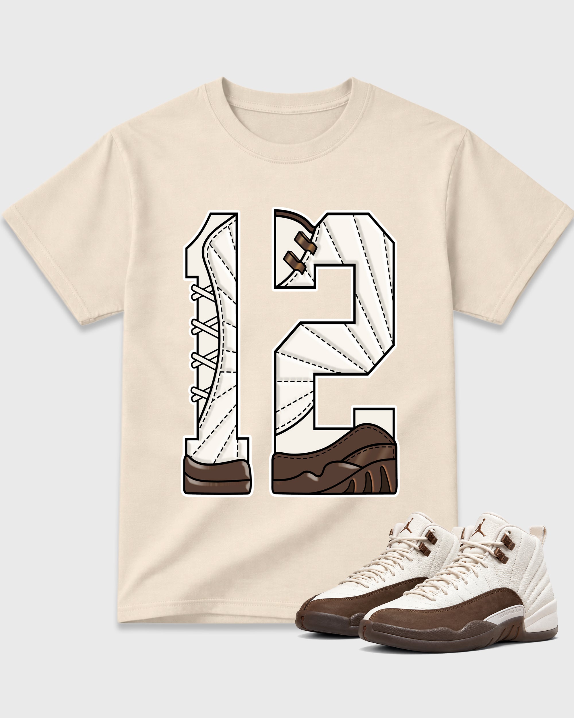 Number 12 Graphic T-Shirt featuring original streetwear artwork designed to match the Air Jordan 12 Fireside. Natural 1 Graphic T-Shirt.