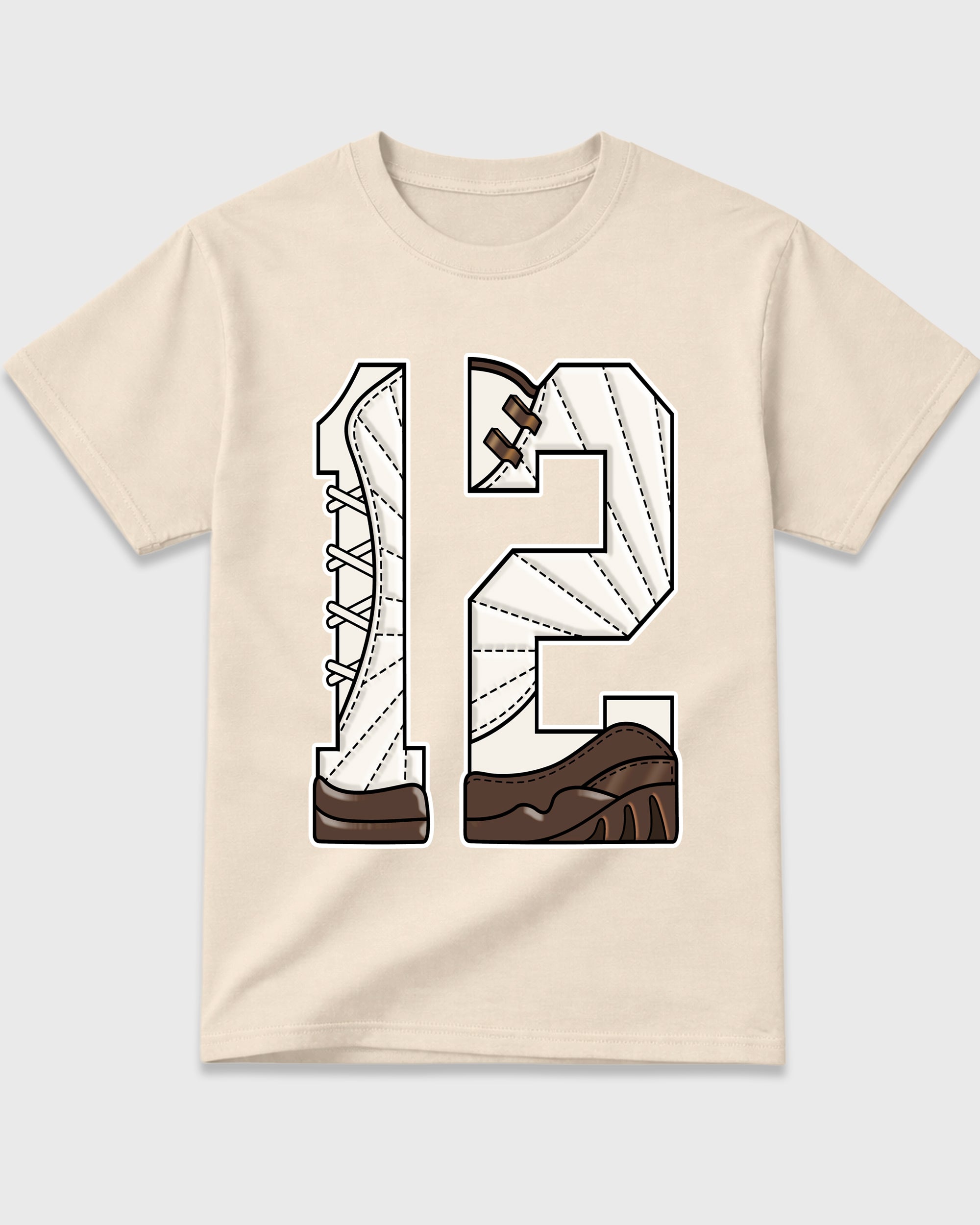 Number 12 Graphic T-Shirt featuring original streetwear artwork designed to match the Air Jordan 12 Fireside. Natural 2 Graphic T-Shirt.