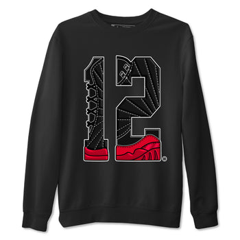 12s Flu Game shirts to match jordans Number 12 best t shirts to wear with jordans Air Jordan 12 Retro Flu Black and Varsity Red match shoes to clothes SNRT Sneaker Tees unisex cotton Black 2 shirts