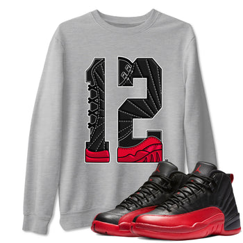 12s Flu Game shirts to match jordans Number 12 best t shirts to wear with jordans Air Jordan 12 Retro Flu Black and Varsity Red match shoes to clothes SNRT Sneaker Tees unisex cotton Heather Grey 1 shirts