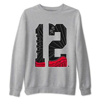 12s Flu Game shirts to match jordans Number 12 best t shirts to wear with jordans Air Jordan 12 Retro Flu Black and Varsity Red match shoes to clothes SNRT Sneaker Tees unisex cotton Heather Grey 2 shirts