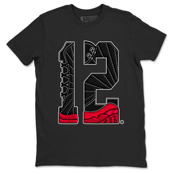 12s Flu Game shirts to match jordans Number 12 best t shirts to wear with jordans Air Jordan 12 Retro Flu Black and Varsity Red match shoes to clothes SNRT Sneaker Tees unisex cotton Black 2 shirts