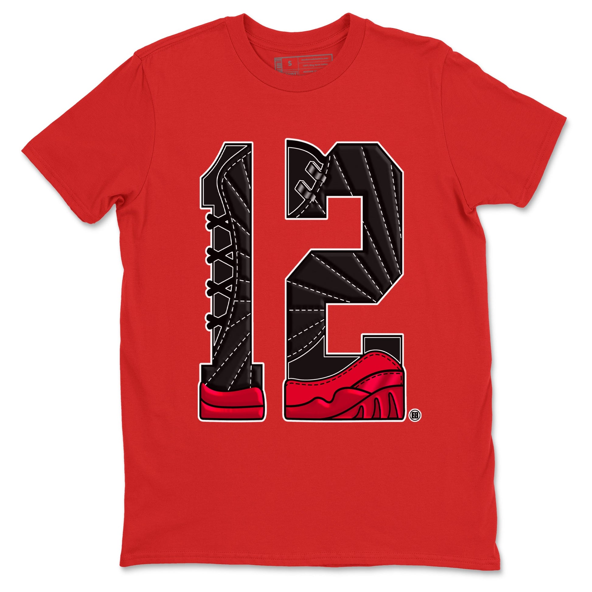 12s Flu Game shirts to match jordans Number 12 best t shirts to wear with jordans Air Jordan 12 Retro Flu Black and Varsity Red match shoes to clothes SNRT Sneaker Tees unisex cotton Red 2 shirts