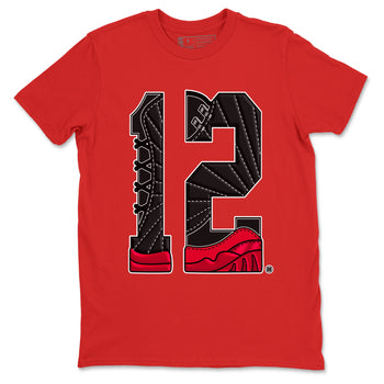 12s Flu Game shirts to match jordans Number 12 best t shirts to wear with jordans Air Jordan 12 Retro Flu Black and Varsity Red match shoes to clothes SNRT Sneaker Tees unisex cotton Red 2 shirts